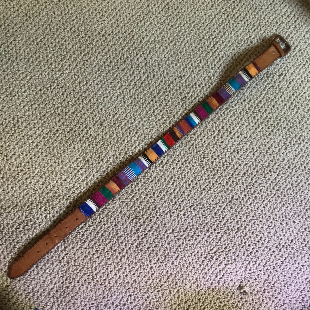 Leather & Hand Woven Belt 28” Made In Guatemala